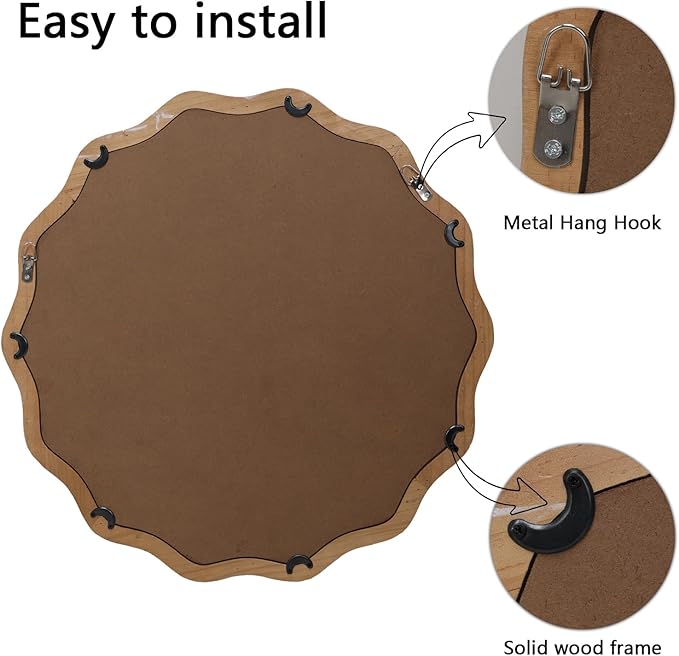 Round Mirror Vanity Mirrors for Bathroom with Wavy Wood & Beaded Frame - Wall Mirrors for Living Room,Entry Mirrors for Wall,Decorative Mirror-HomvellaHome