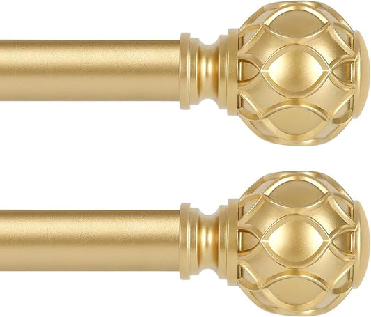 Gold Adjustable Curtain Rods for Windows:Farmhouse Heavy Duty Curtain Rod for Bedroom Living Room,Boho Decorative Rustic Drapery Rod with Vintage Coastal Finials,Brass Gold 2 Pack 66-120"-HomvellaHome