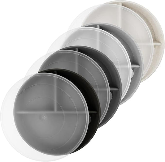 greenandlife 9 Inch 4PCS Divided Plates with Lids, Portion Control Plates for Kids Adults, Dishwasher Microwave Safe Compartment Plate, Unbreakable Lightweight Reusable Wheat Straw Plate, Grey Black-HomvellaHome