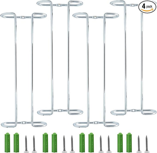 10 Inch Wine Glass Rack Under Cabinet Shelf Stemware Storage Hanging Hanger Organizer Glasses Holder with Drying Under Counter Metal for Kitchen and Bar Set of 4 Silver-HomvellaHome