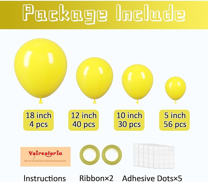 130pcs Yellow Balloons Different Sizes 18" 12" 10" 5" Party Latex Balloons for Boys Girls Birthday Baby Shower Gender Reveal Wedding Sunflower Party Decorations-HomvellaHome