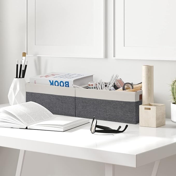 GhvyenntteS Small Fabric Storage Bins with Handles 6 Pack, 11.8" x 7.87" x 5.11" Storage Baskets for Shelves, Baskets for Organizing Clothes Underwear Socks Hats DVDs (Grey/White)-HomvellaHome