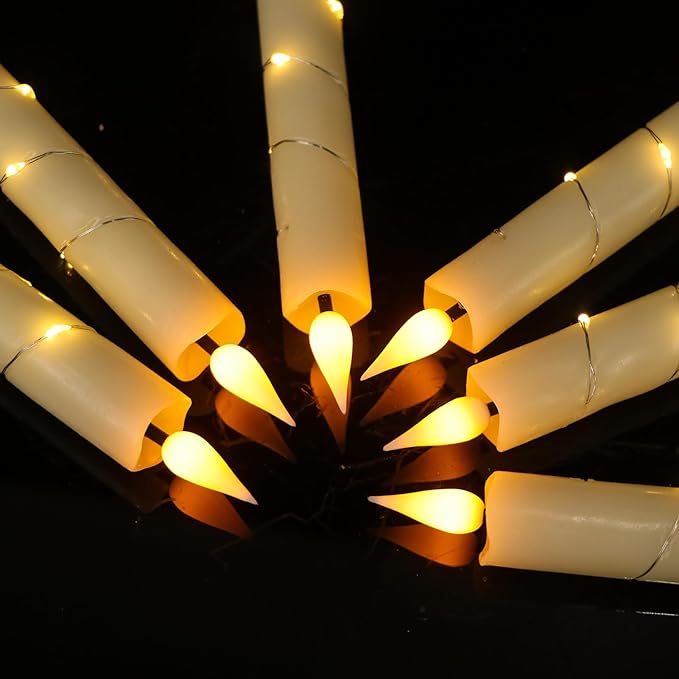 GenSwin Flameless Taper Candles with Remote and String Lights, Ivory Real Wax Taper Candles Battery Operated, LED Flameless Battery Candlesticks for Home Holiday Decor(Set of 6)-HomvellaHome