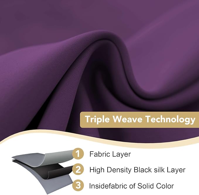 H.VERSAILTEX Blackout Curtains for Bedroom Thermal Insulated Room Darkening Living Room Curtains 72 Inch Long Grommet Privacy Protection Window Curtain Panels/Drapes for Nursery, 2 Panels,Plum Purple-HomvellaHome