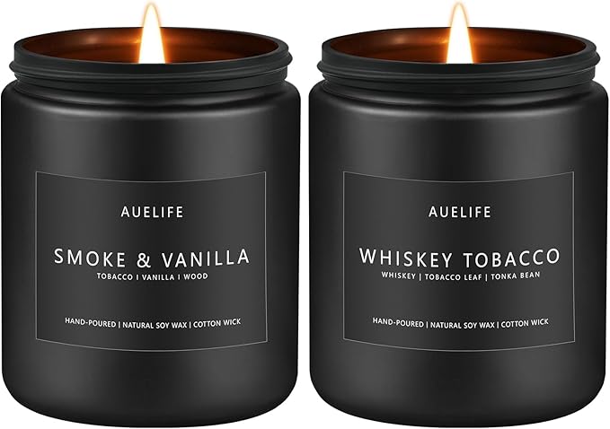 2 Pack Candle | Smoke & Vanilla + Whiskey Tobacco - Candles for Men - Masculine Candle, Soy Candles for Home Scented - Gifts for Men, Home Fragrance Manly Gifts - Each of 7oz-HomvellaHome