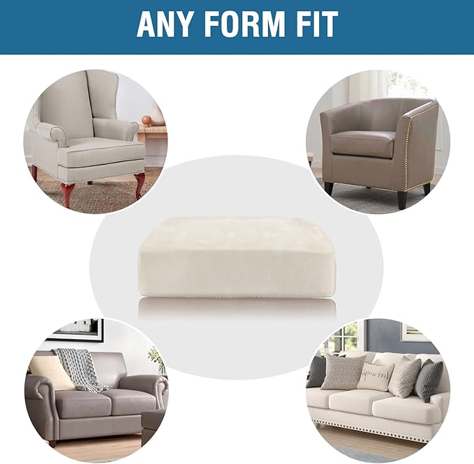 H.VERSAILTEX Velvet Stretch Couch Cushion Cover Plush Cushion Slipcover for Chair Cushion Furniture Protector Seat Cushion Sofa Cover (1 Piece Armchair Cushion Covers, Porcelain)-HomvellaHome