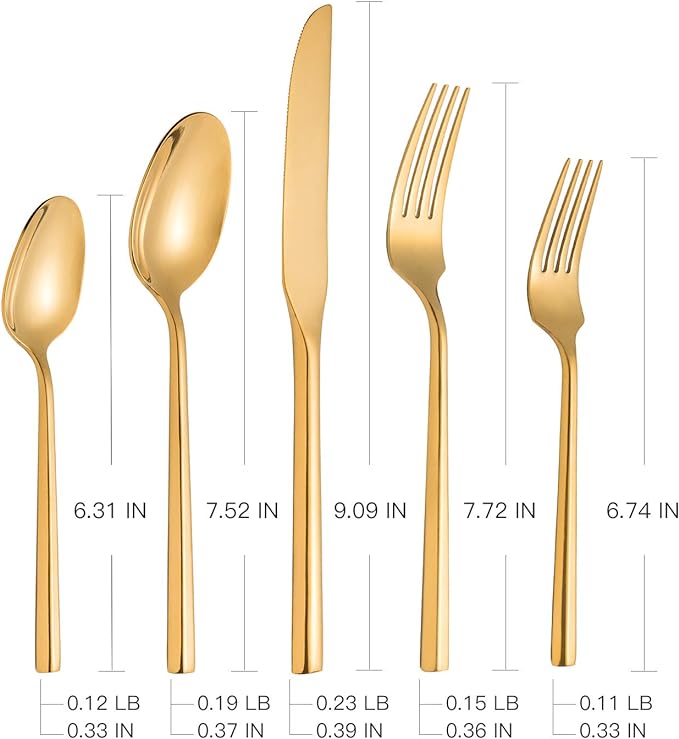 Gold Silverware Set Flatware Set Stainless Steel Cutlery Set 40 Pieces Hexagon Handle Home Kitchen Daily Use Service for 8-HomvellaHome