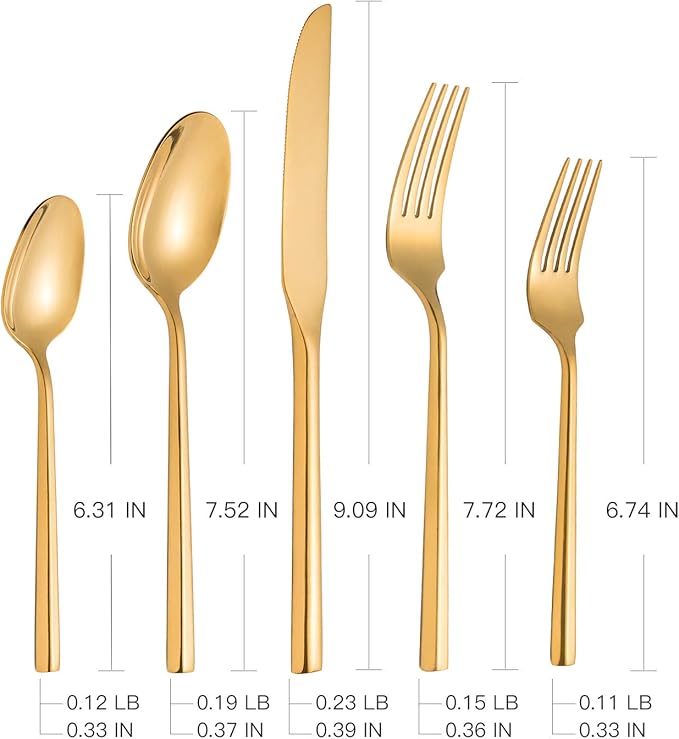 Gold Silverware Set Flatware Set Stainless Steel Cutlery Set 60 Pieces Thick Heavy Hexagon Handle Service for 12-HomvellaHome