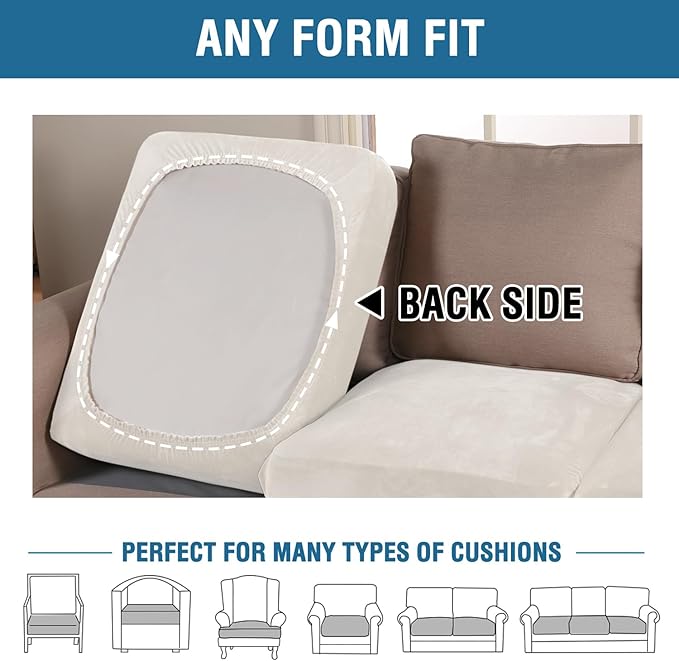 H.VERSAILTEX Velvet Stretch Couch Cushion Cover Plush Cushion Slipcover for Chair Cushion Furniture Protector Seat Cushion Sofa Cover (1 Piece Armchair Cushion Covers, Porcelain)-HomvellaHome