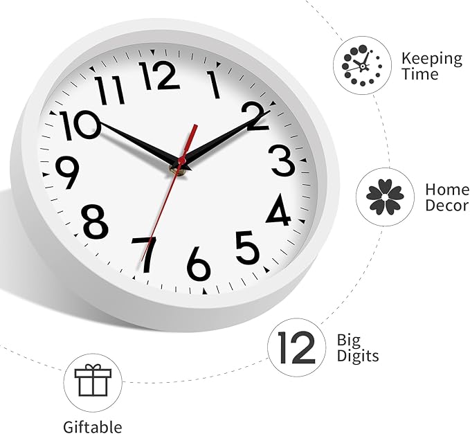 12 Inch Wall Clock Battery Operated Silent Non Ticking Analog Modern Decorative for Office Kitchen Outdoor Living Room Classroom Bedroom Bathroom School(White)-HomvellaHome