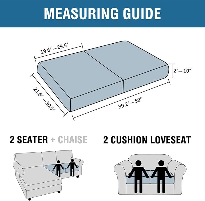 H.VERSAILTEX Super Stretch Individual Seat Cushion Covers Sofa Covers Couch Cushion Covers Slipcover Sets Thick Jacquard Textured Twill Fabric (2 Piece Medium Sofa Cushion Covers, Ivory)-HomvellaHome