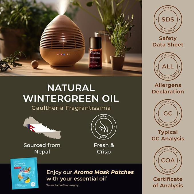 Gya Labs Wintergreen Essential Oil for Diffuser - 0.34 Fl Oz - 100% Pure Natural Wintergreen Oil for Skin, Hair, Massage & Candle Making Scent-HomvellaHome