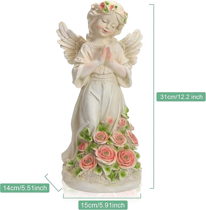 Garden Decor Angel Statue, Outdoor Patio Garden Sculptures & Statues, Solar Yard Decorations Lawn Ornaments Figurines for Outside-HomvellaHome