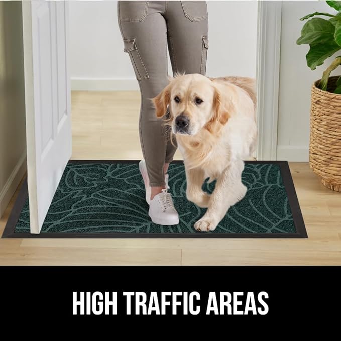 GORILLA GRIP 100% Waterproof All-Season WeatherMax Doormat US Designed Natural Rubber, Stain and Fade Resistant, Low Profile Indoor Outdoor Door Mats, Easy Clean Patio Mat, 17x29, Green Palm-HomvellaHome