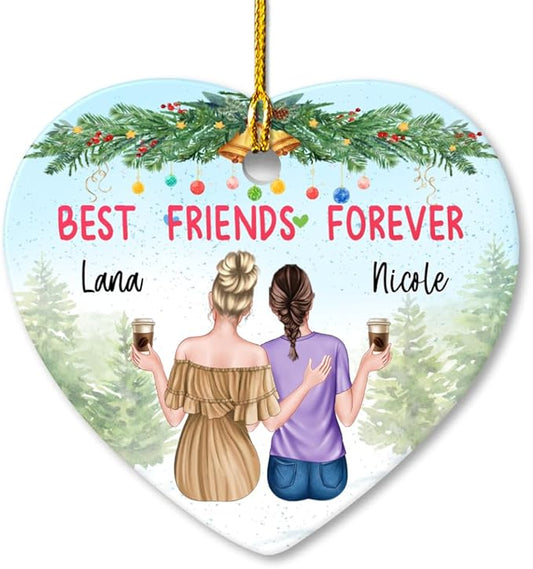 Personalized Best Friend Ornament Friendship Christmas Heart Ceramic Ornaments Keepsake Gifts for Bestie BFF Soul Sister Hanging Xmas Tree Decor