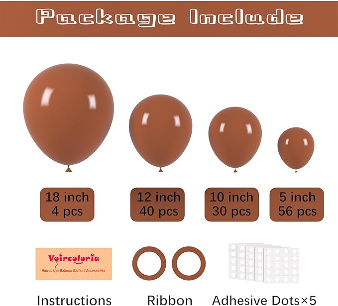130pcs Coffee Brown Balloons Different Sizes 18" 12" 10" 5" Tan Latex Balloon Garland Arch Kit for Birthday Baby Shower Graduation Wedding Gender Reveal Anniversary Party Decorations-HomvellaHome