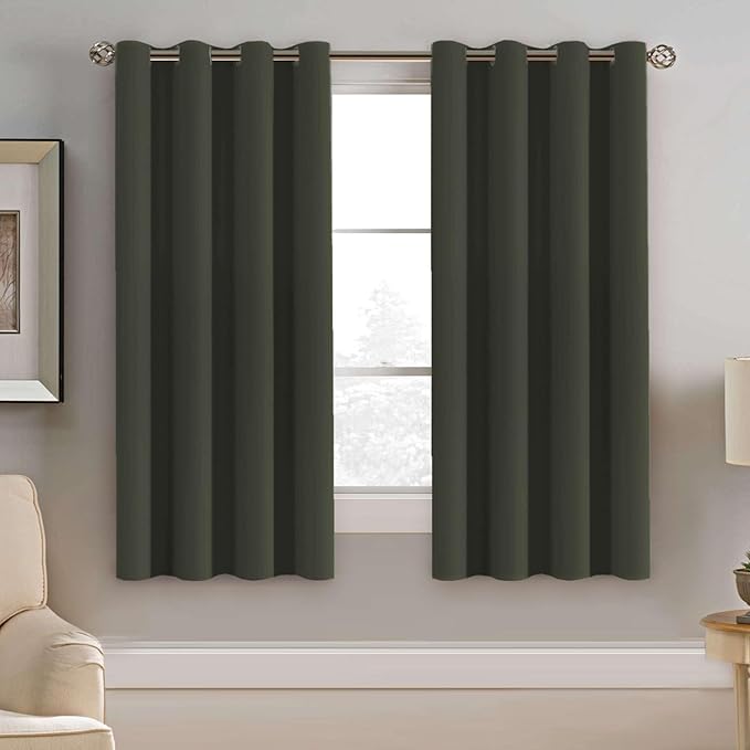 H.VERSAILTEX Blackout Window Curtain Panels Thermal Insulated Room Darkening Solid Grommet Curtains/Drapes for Bedroom Privacy Protection (Set of 2 Panels,52 by 63 Inch Long, Olive)-HomvellaHome