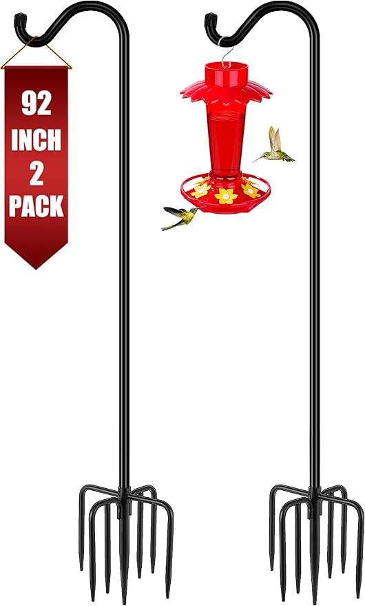 Gtongoko 92 Inch 2 Pack Bird Feeder Poles for Outdoors Heavy Duty, Shepherds Hooks for Outdoor, Hummingbird Feeder Stand, Adjustable Hanger for Plant, Lights, Lanterns Wedding Decor with 7 Prongs Base-HomvellaHome