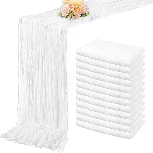 10FT 12 Pack White Cheesecloth Table Runner 20 x 120 Inch Long Rustic Gauze Cheese Cloth Table Runner for Wedding Bridal Baby Shower Table Decorations Boho Fabric Sheer Birthday Party Table Decor-HomvellaHome