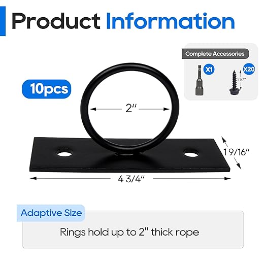 10Pack 2inch Rope Support Holder Drop Ring Brackets Stainless Steel Decorative for Hemp Rope Fencing Stair Deck Railing Ceiling Hook-HomvellaHome