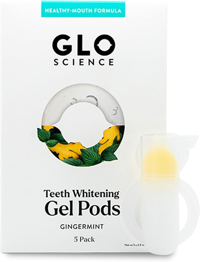 GLO Science Teeth Whitening Gel Pods – Safe, Effective Tooth Whitener with Silicon Brush, 6% Hydrogen Peroxide – Fastest Way to Whiter Teeth, Sensitivity Free – Gingermint Flavor (Pack of 5)-HomvellaHome