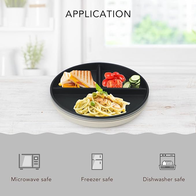 greenandlife 10 Inch 4PCS Unbreakable Portion Control Plates, Divided Plates for Kids Adults, Dishwasher & Microwave Safe Compartment Plate, Lightweight Reusable Wheat Straw plate, BPA Free-HomvellaHome