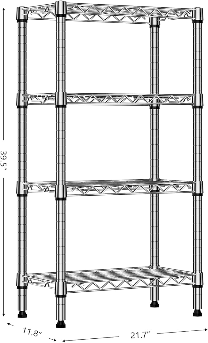 1000 lbs 4 Tier Shelf Metal Storage Shelves Wire Rack Closet Organizers with PP Board for Garage Kitchen Bathroom Laundry Chrome 11.8" D x 21.7" W x 39.5" H-HomvellaHome