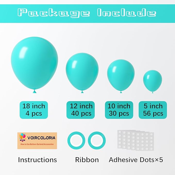 130pcs Teal Balloons Different Sizes 18" 12" 10" 5" Turquoise Blue Balloons for Boys Girls Baby Shower Wedding Anniversary Graduation Engagements Birthday Party Decorations-HomvellaHome