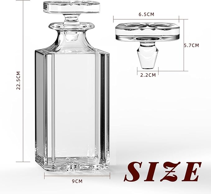 Glass Decanter with Airtight Geometric Stopper - Whiskey Decanter for Wine, Bourbon, Brandy, Liquor, Juice, Water, Mouthwash. Italian Lead-Free Glass (25.97 oz/768ml)-HomvellaHome
