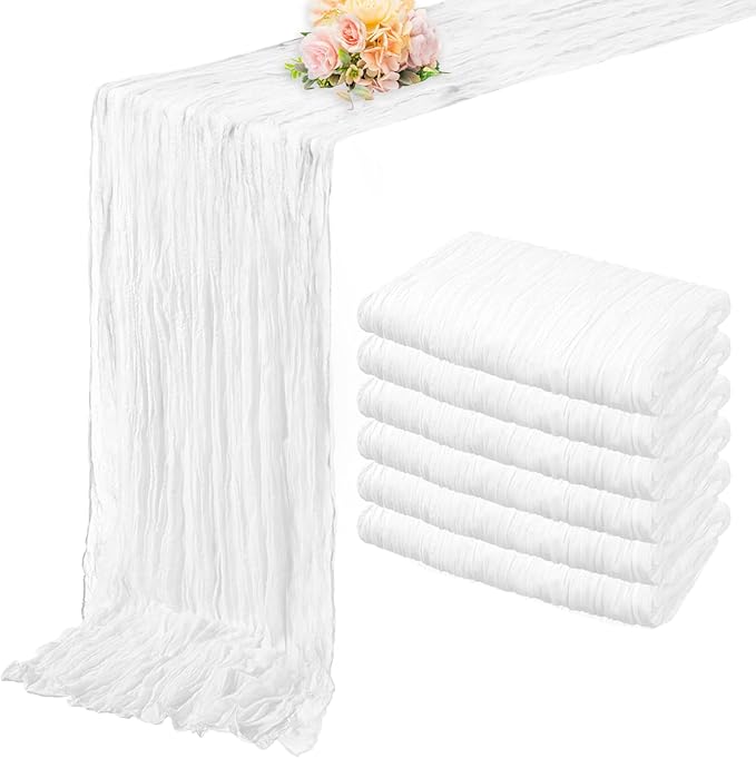 10FT 6 Pack White Cheesecloth Table Runner 20 x 120 Inch Long Rustic Gauze Cheese Cloth Table Runner for Wedding Bridal Baby Shower Table Decorations Boho Fabric Sheer Birthday Party Table Decor-HomvellaHome