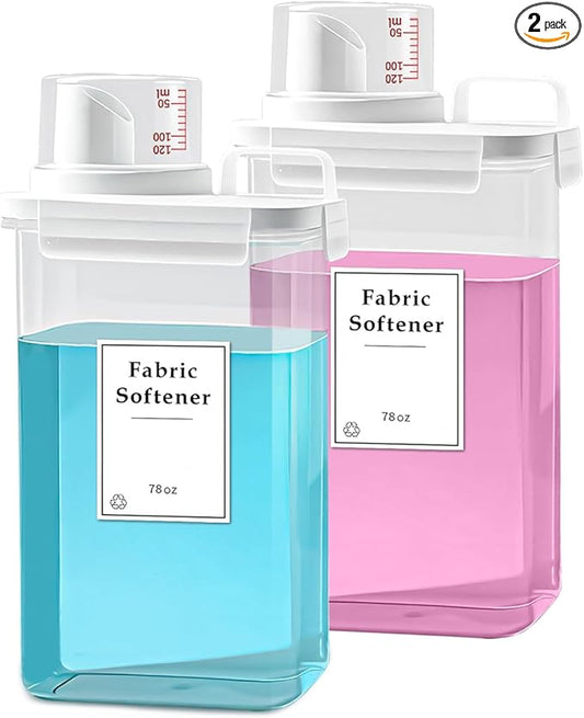 2 Pack Laundry Detergent Dispenser, 78oz Detergent Dispenser, Refluxable Laundry Detergent Container, Plastic Liquid Laundry Detergent Dispenser for Laundry Room Organization with 6 Labels-HomvellaHome