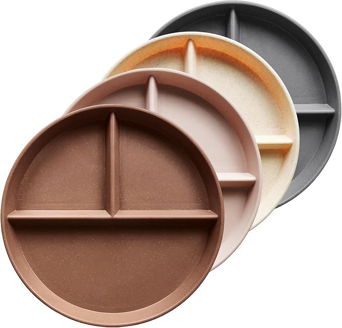 greenandlife 9 Inch 4PCS Unbreakable Portion Control Plates, Divided Plates for Kids Adults, Dishwasher & Microwave Safe Compartment Plate, Lightweight Reusable Wheat Straw Plate, BPA Free-HomvellaHome