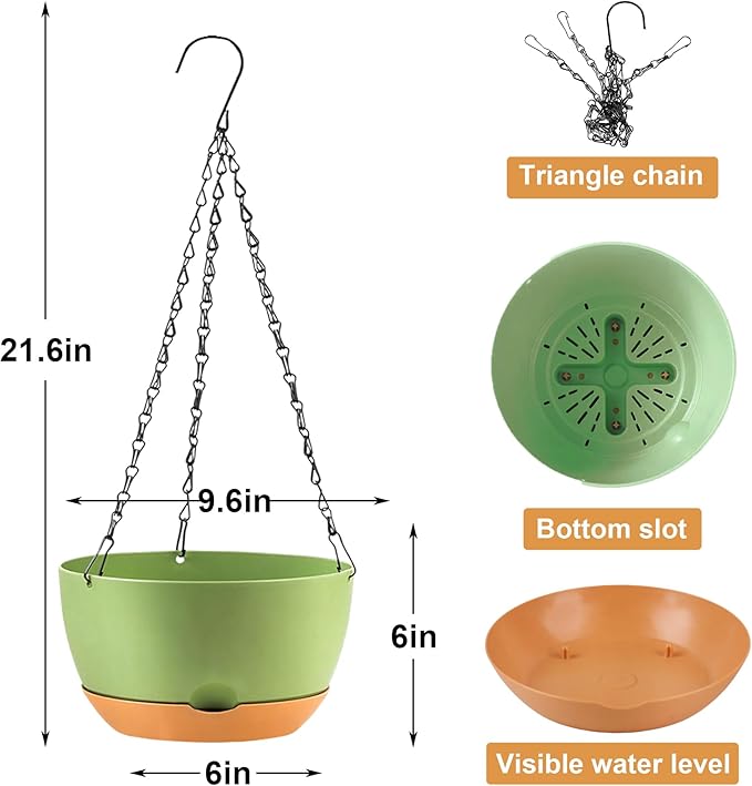 10 Inch Self Watering Hanging Pots, 3 Pack Hanging Planters-HomvellaHome