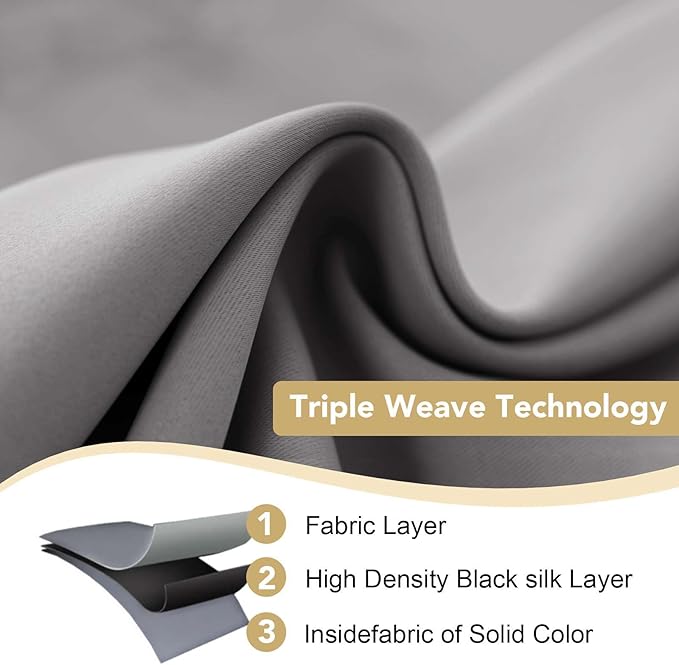 H.VERSAILTEX Solid Grey Color Thermal Insulated Blackout Curtains Metal Grommet Curtain Panels Room Darkening Window Drapes for Bedroom/Living Room 52 x 72 Inch Set of 2-HomvellaHome