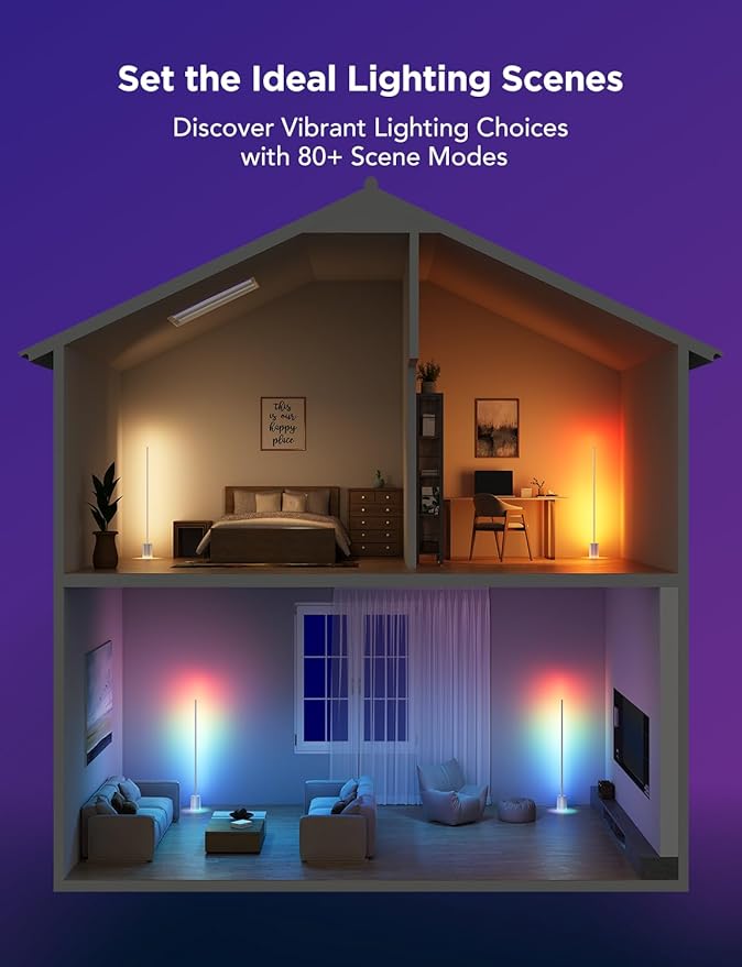 Govee Floor Lamp 2 with Matter, RGBIC, Warm Cool White LED, Alexa Compatible, 1725lm, Music Sync, Scene Modes, Smart Floor Lamp for Living Room, Bedroom, Silver(1 Pack)-HomvellaHome