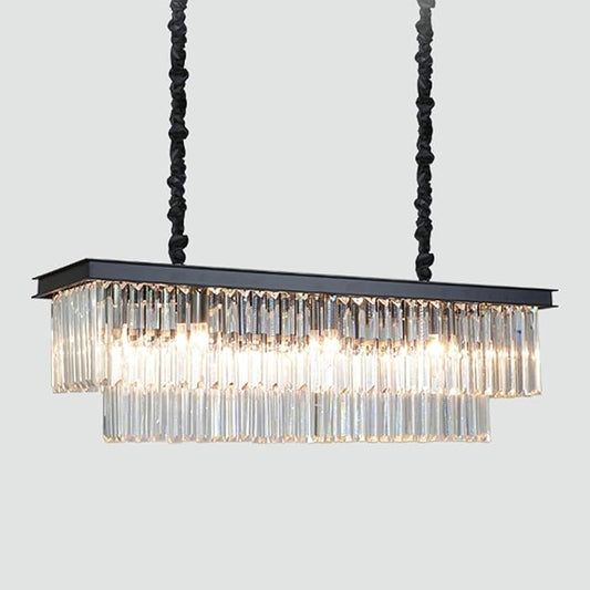 12-Lights Modern Rectangular Crystal Chandeliers Rectangle Contemporary Linear Pendant Ceiling Light Fixture for Kitchen Island Dining Room Bar, Black 47 Inch-HomvellaHome