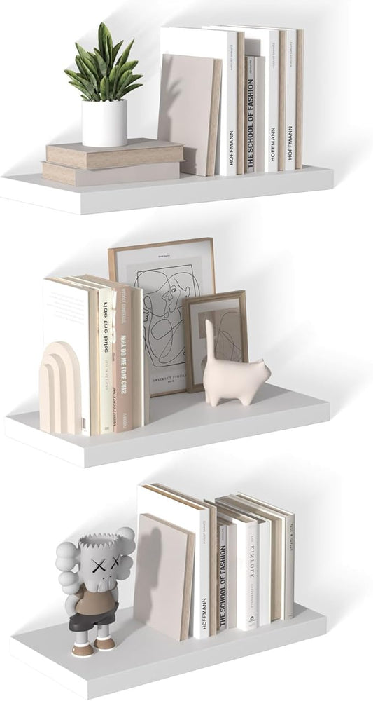 12 Inch Deep Floating Shelves for Wall 3 Pack White Floating Shelves Large Storage Space Wall Mount Shelf for Living Room Kitchen Bathroom 24" W x 12" D x 1.2" H White-HomvellaHome