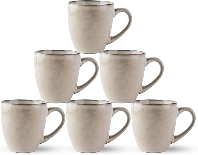 GBHOME Ceramic Coffee Mugs Set of 6, 12oz Stoneware Coffee Mugs Set For Dad Mom Women MEN, Light Weight Coffee Cups for Latte/Tea/Beer/Hot Cocoa, Dishwasher & Microwave Safe,Cappuccino-HomvellaHome