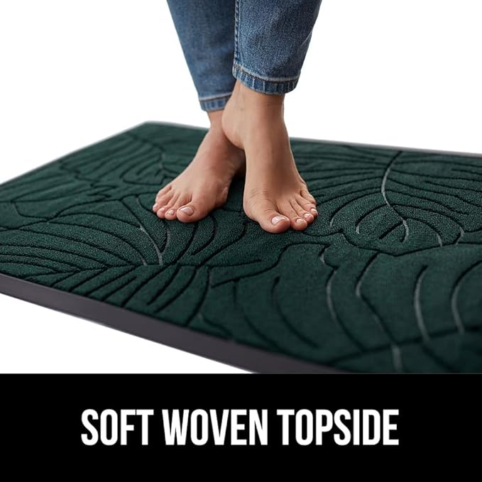 GORILLA GRIP 100% Waterproof All-Season WeatherMax Doormat, 60x24, US Designed Natural Rubber, Stain and Fade Resistant, Low Profile Indoor Outdoor Door Mats, Easy Clean Patio Mat, Green Palm-HomvellaHome