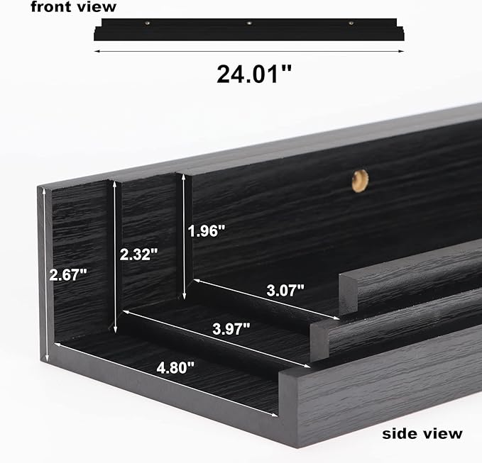 Giftgarden 24 Inch Black Floating Shelves Wall Mounted Woodgrain Picture Ledge Shelf for Storage Bedroom Bathroom Kitchen Living Room Office, Set of 3 Different Sizes-HomvellaHome