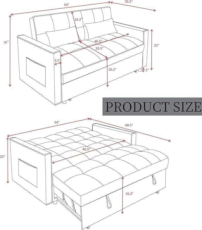 3 in 1 Sleeper Sofa Bed, Futon Sofa Bed for Living Room with Side Pocket, Green Sleepers Sofas Couch with Pullout Beds, Convertible Love Seat Sleepers Couch for Living Room, Bedroom-HomvellaHome