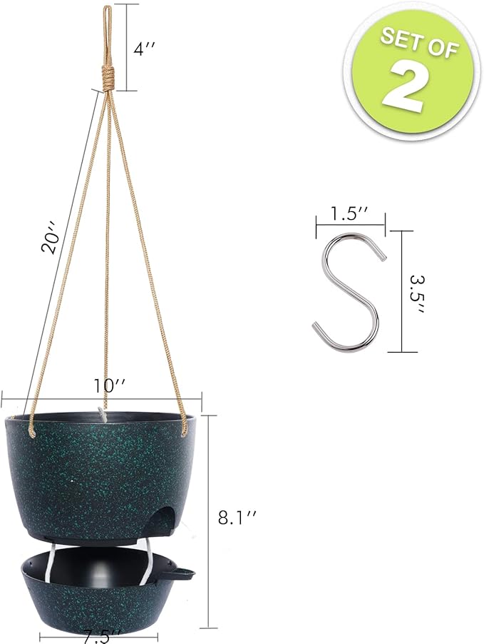 10 Inch Self Watering Hanging Pots, 2 Pack Hanging Planters with 40oZ Deep Reservior for Indoor Outdoor Plants Flowers, Black Speckles-HomvellaHome