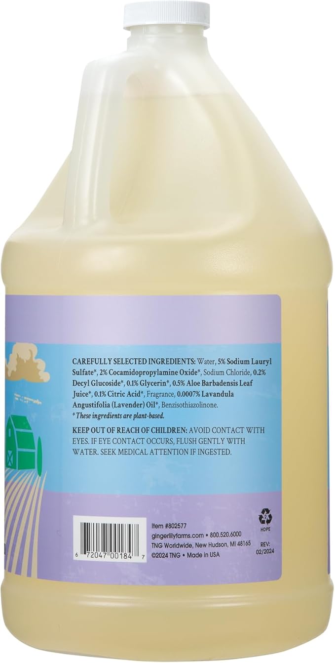 Ginger Lily Farms Botanicals Plant-Based Liquid Dish Soap, Concentrated Formula with Max Grease Cleaning Power, Cruelty-Free, Lavender Chamomile Scent, 1 Gallon Refill (128 Fl. Oz.)-HomvellaHome