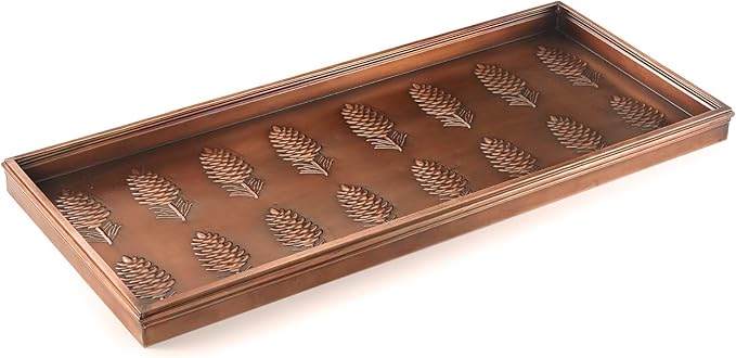 Good Directions Large Boot Tray, Pine Cones Multi-Purpose All Weather Decorative Boot Tray, Shoes, Plants, Garage, Patio Door, Pet Bowls, 35 inch Entry Indoor Shoe Tray, Copper Finish-HomvellaHome