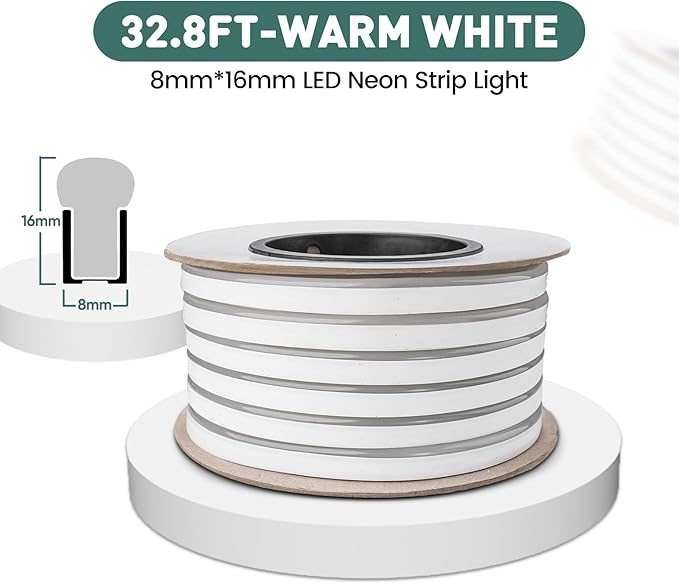 GZBtech Flexible LED Neon Rope Lights 33FT,AC 110-120V Waterproof Strip Light, 120 LEDs/M Cuttable Connectable Neon Lighting for Indoor Outdoor Home Decor/Commercial Building Use-Warm White 10M-HomvellaHome