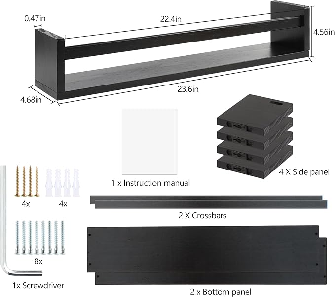 Gneric Floating Shelves for Wall, Black Nursery Book Shelves, 23.6 inch Kids Bookshelf, Wall Shelves for Living Room Bedroom Decor,Kitchen Spice Rack,Bathroom Storage Rack-HomvellaHome