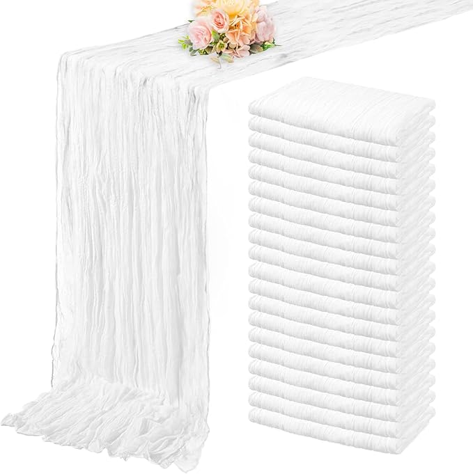 10FT 20 Pack White Cheesecloth Table Runner 20 x 120 Inch Long Rustic Gauze Cheese Cloth Table Runner for Wedding Bridal Baby Shower Table Decorations Boho Fabric Sheer Birthday Party Table Decor-HomvellaHome