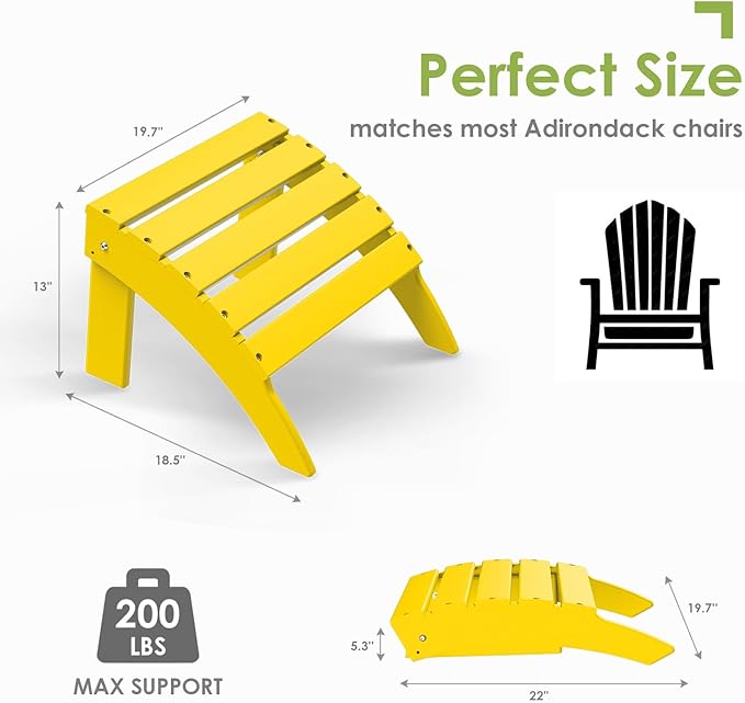 GREENVINES Adirondack-Ottoman | HDPE Plastic | Outdoor Footrest | All Weather | Foot Rest | Foot Stool | Yellow | for Adirondack Chair | for Patio Backyard Pool-HomvellaHome