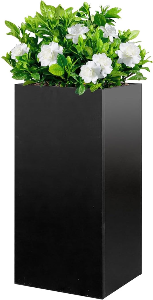 Galvanized Steel Metallic Heavy Planter for Outdoor Plants Metal Planters Box 14"x14"x30" Spliced Flower Planter with Partitions for Outside,Indoor,Garden (Black, 14 * 14 * 30)-HomvellaHome