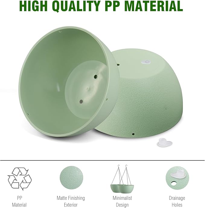 10 inch Hanging Planters for Outdoor Indoor Plants with Drainage Holes and Chain, 2 Pack Round Hanging Flower Pots for Garden Home Porch Decor,Green-HomvellaHome